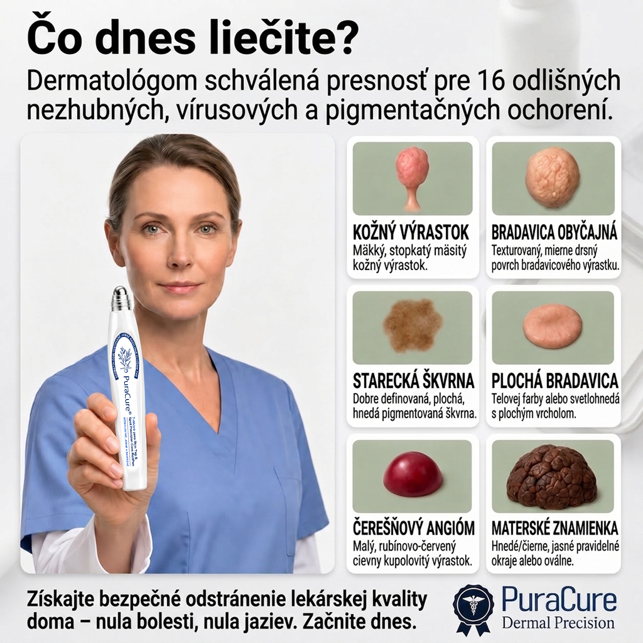 PuraCure® 👩‍⚕️ 7-dňové pero na odstraňovanie kožných výrastkov a znamienok – bezbolestný a bez jaziev, profesionálny valčekový aplikátor