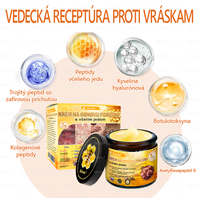 🌻 Sinvie® Krém na obnovu pokožky s včelím jedom 🔥 Odporúčané dermatológmi | Proti vráskam, pigmentovým škvrnám a ochabnutej pokožke – 50 ml