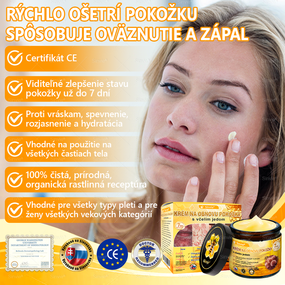 🌻 Sinvie® Krém na obnovu pokožky s včelím jedom 🔥 Odporúčané dermatológmi | Proti vráskam, pigmentovým škvrnám a ochabnutej pokožke – 50 ml