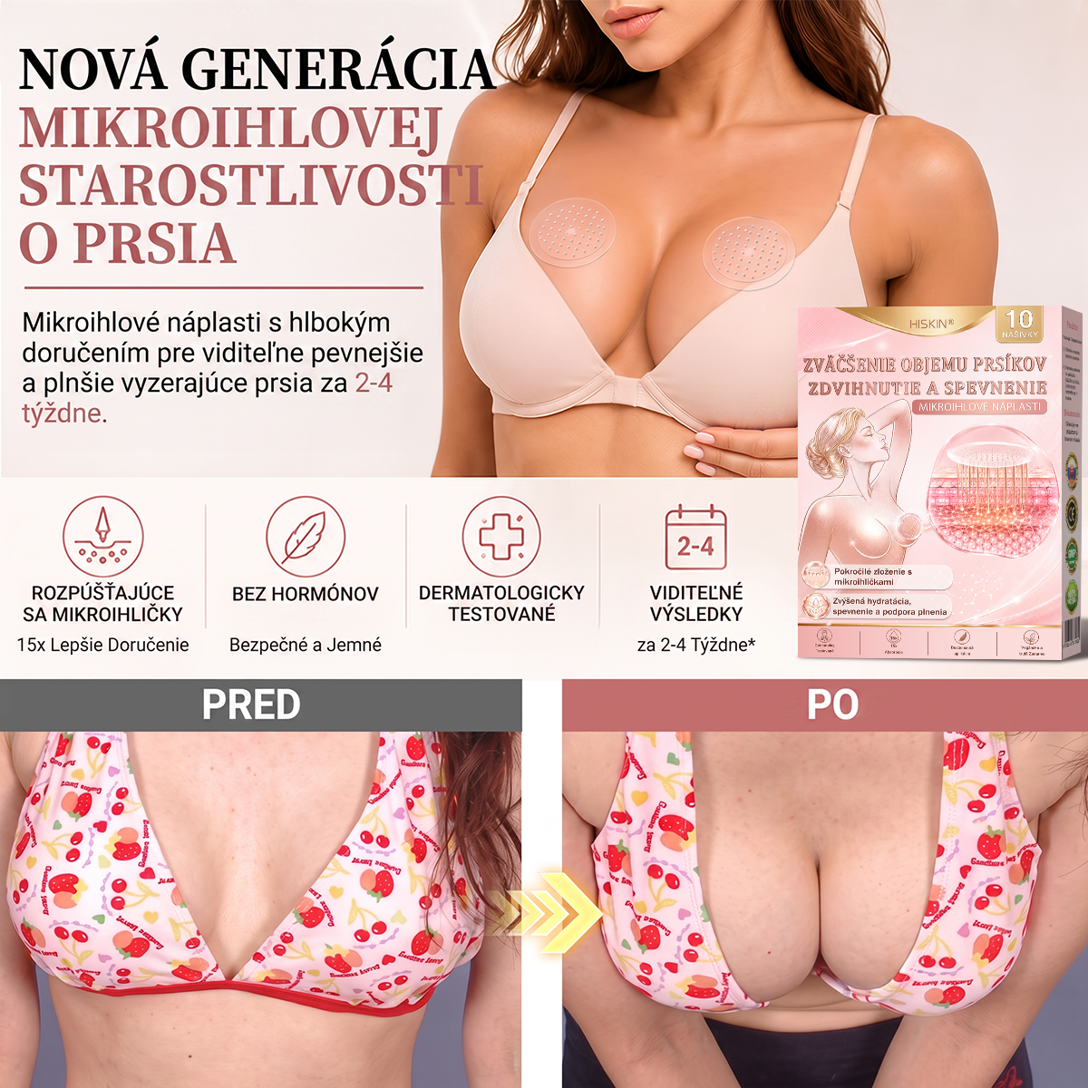 💕HISKIN® mikroihličkové náplasti na podporu plnšieho pevnejšieho a pozdvihnutejšieho vzhľadu poprsia a krajších kontúr | Jednoduchá každodenná starostlivosť o dekolt ✨